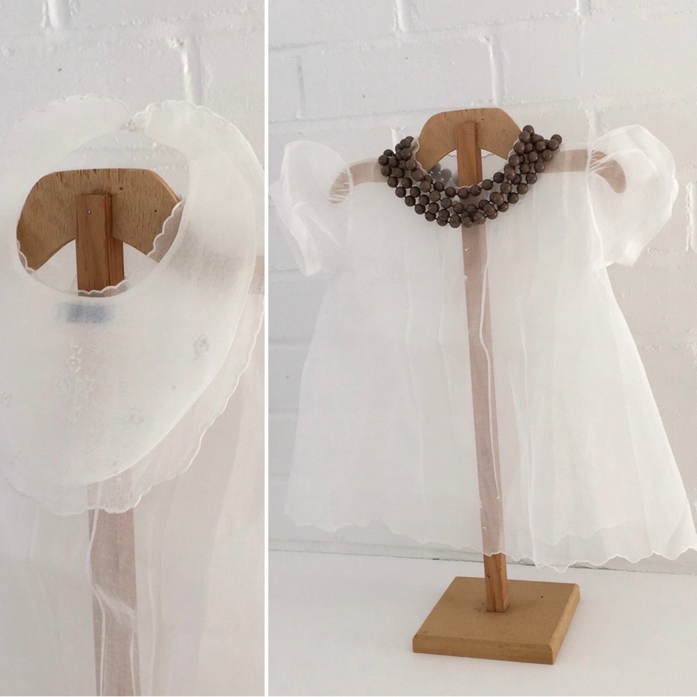 girls classic vintage infant christening baptism church sheer slip dress and bib